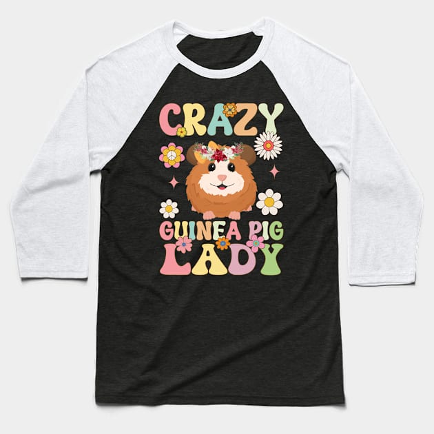 Crazy Guinea Pig Lady Groovy Guinea Pig Baseball T-Shirt by Alex21